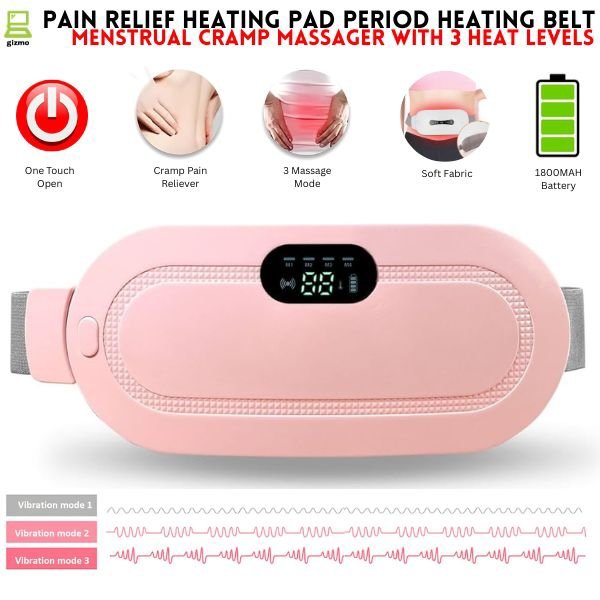 Period Cramp Relief Belt – Portable Electric Menstrual Heating Pad with Massager | Rechargeable Heated Belly Belt for Women & Girls | 3 Heat Levels & 4 Vibration Modes | Warm Compr