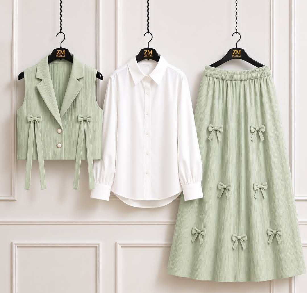 Girls Trendy Summer 3 Piece Co-Ord Set – Stylish Shirt & Midi Skirt Outfit for Casual & Daily Wear ✨