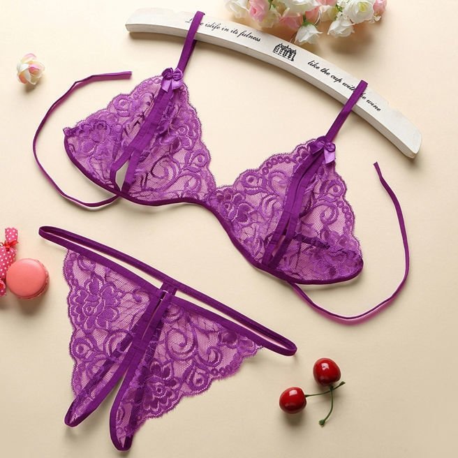 Lace-Up Lingerie Set – Three-Piece Bra & Bikini (40-65 KGS)